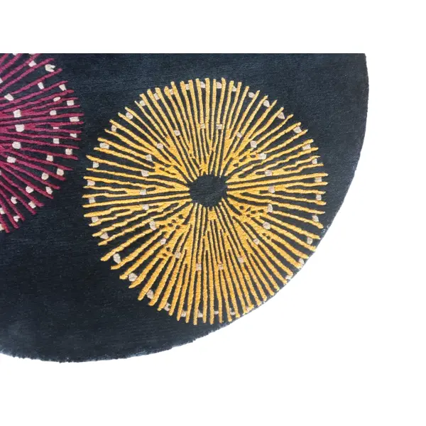 Handknotted Nepali Woolen Carpet - 60 Knots, 101cm Round, Modern Black Design - Image 4