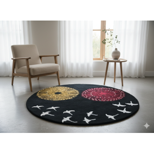 Handknotted Nepali Woolen Carpet - 60 Knots, 101cm Round, Modern Black Design