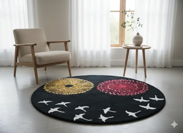 Handknotted Nepali Woolen Carpet - 60 Knots, 101cm Round, Modern Black Design