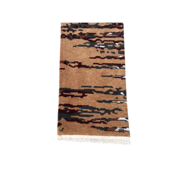 Handmade Brown Nepali Hand-Knotted Carpet | 47x154 cm, Modern Design, 60 Knots - Image 2
