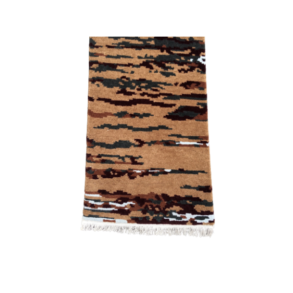 Handmade Brown Nepali Hand-Knotted Carpet | 47x154 cm, Modern Design, 60 Knots - Image 3