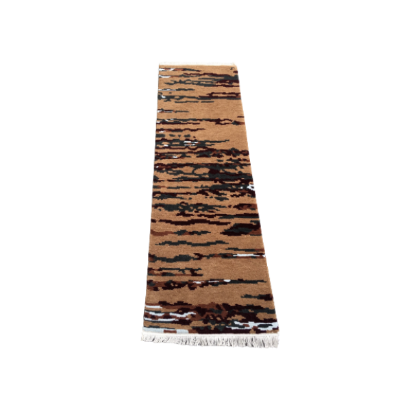 Handmade Brown Nepali Hand-Knotted Carpet | 47x154 cm, Modern Design, 60 Knots - Image 4