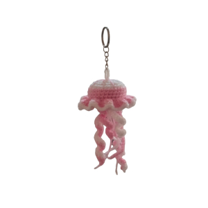 Handmade Crochet Jellyfish Keychain - Pink & White Bag Charm