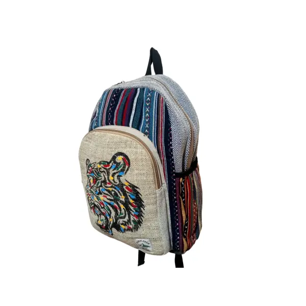 Handmade Eco-Friendly Hemp & Cotton Mix Backpack - Sustainable Unisex Bag for School, College & Travel - Made in Nepal - Image 3