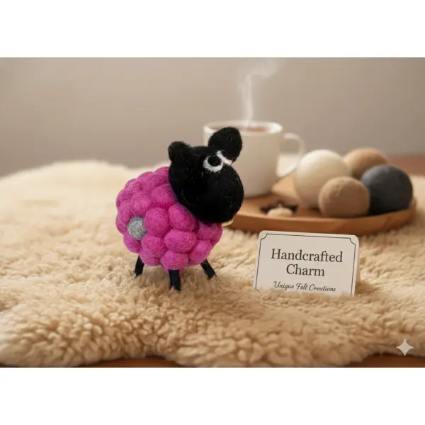 Handmade Felt Ball Sheep - Unique Felt Animal Toy & Gift from Nepal (10x12 cm) - Image 3