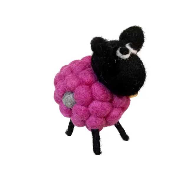 Handmade Felt Ball Sheep - Unique Felt Animal Toy & Gift from Nepal (10x12 cm) - Image 4