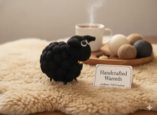 Handmade Felt Ball Sheep - Unique Felt Animal Toy & Gift from Nepal (10x12 cm)