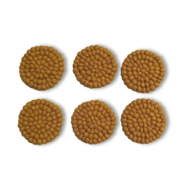 Handmade Felt Ball Tea Coasters - Set of 6 - 100% New Zealand Wool Round Mat (10cm) - Eco-Friendly & Heat Resistant - Image 5