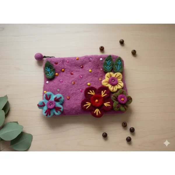 Handmade Felt Coin Purse,Wool Pouch with Zipper - Image 2