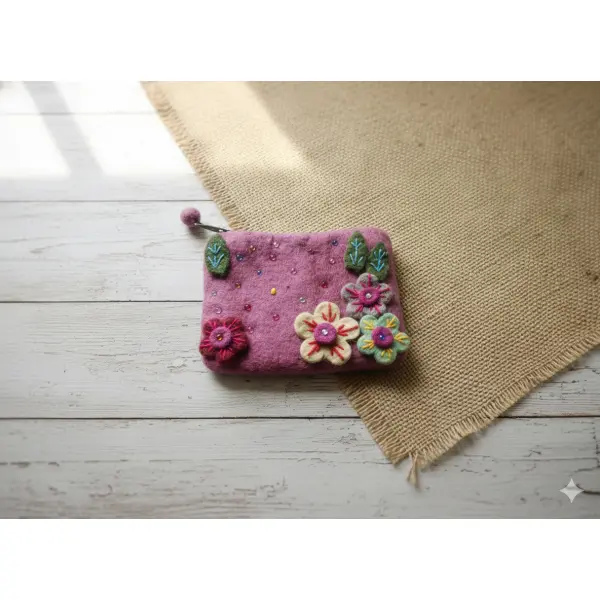 Handmade Felt Coin Purse,Wool Pouch with Zipper - Image 3