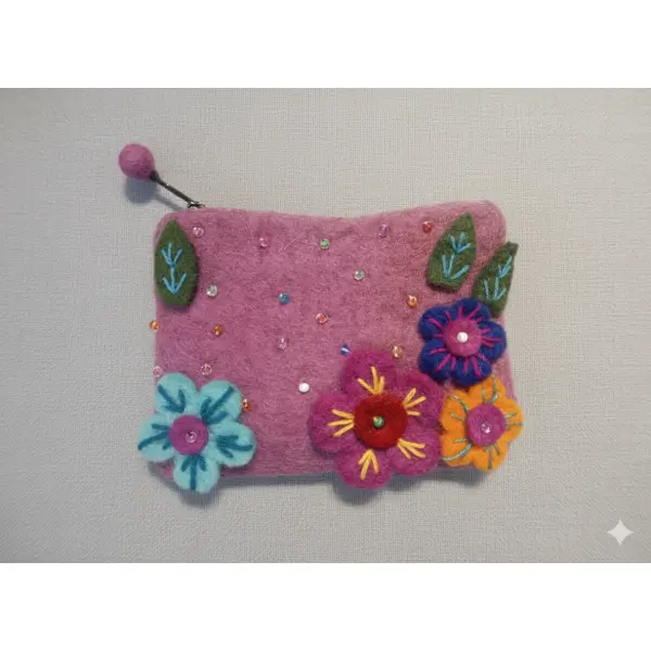 Handmade Felt Coin Purse,Wool Pouch with Zipper - Image 4