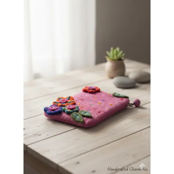 Handmade Felt Coin Purse,Wool Pouch with Zipper - Image 5