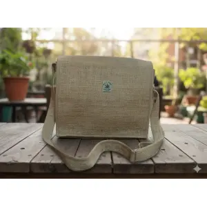 Handmade Hemp & Cotton Messenger Bag - Eco-Friendly Laptop & File Bag - Made in Nepal (36x30x6 cm)