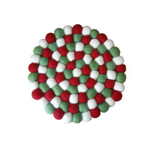 Handmade Nepali Felt Ball Trivet – 20cm Round Wool Hot Pad & Kitchen Décor