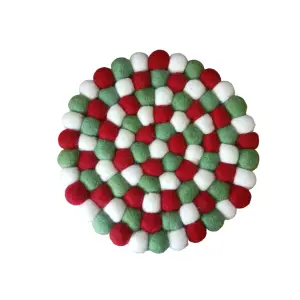 Handmade Nepali Felt Ball Trivet – 20cm Round Wool Hot Pad & Kitchen Décor