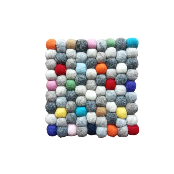Handmade Nepali Felt Ball Trivet – 20cm Square Wool Pot Mat, Hot Pad & Kitchen Décor - Image 2