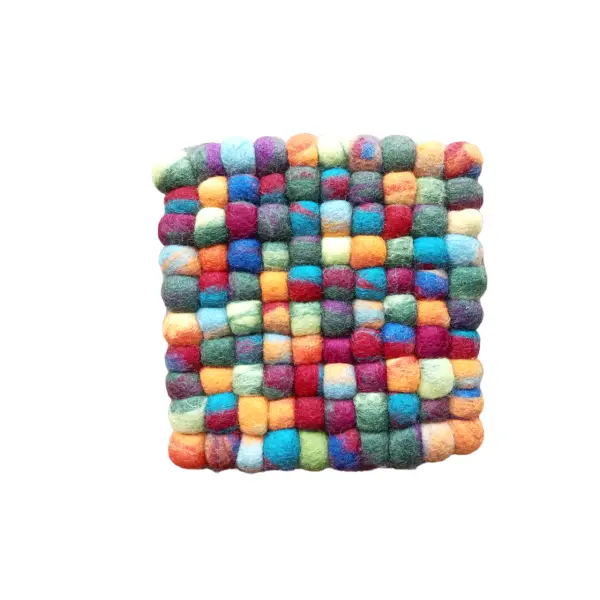 Handmade Nepali Felt Ball Trivet – 20cm Square Wool Pot Mat, Hot Pad & Kitchen Décor - Image 4