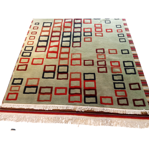 Handmade Nepali Wool Rug – Light Green Modern Pattern, 60 Knots, 170x240 cm - Image 2