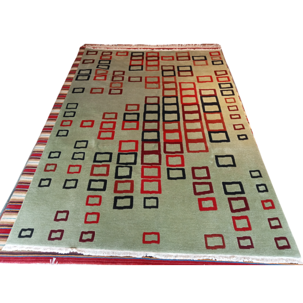 Handmade Nepali Wool Rug – Light Green Modern Pattern, 60 Knots, 170x240 cm - Image 4