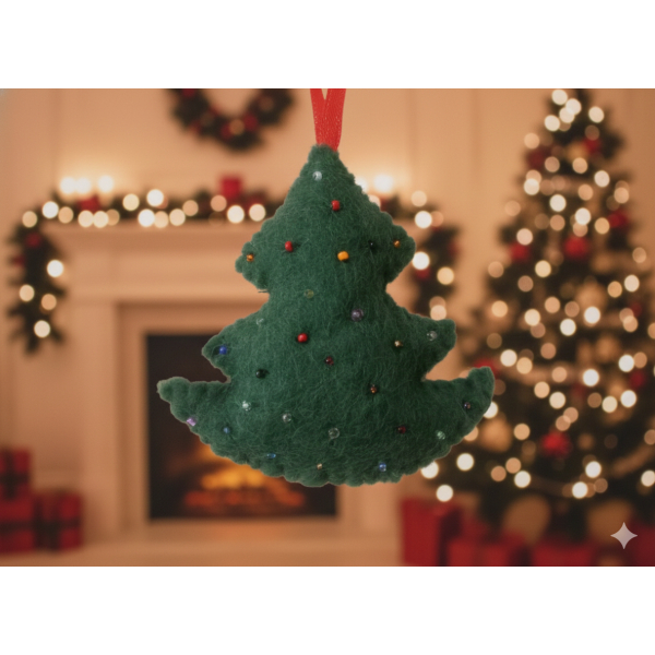 Handmade Pure Wool Felt Tree Ornament - Green Festive Hanging Decoration - Eco-Friendly Nepal Craft for Home Décor - Image 2