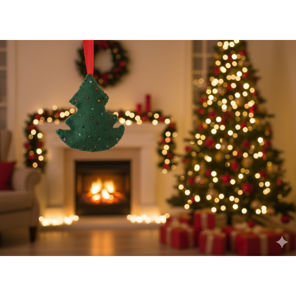Handmade Pure Wool Felt Tree Ornament - Green Festive Hanging Decoration - Eco-Friendly Nepal Craft for Home Décor - Image 3