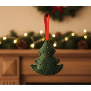 Handmade Pure Wool Felt Tree Ornament - Green Festive Hanging Decoration - Eco-Friendly Nepal Craft for Home Décor