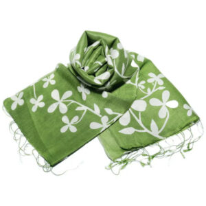 Handmade Silk Scarves For Women (Green Flower Print) 1