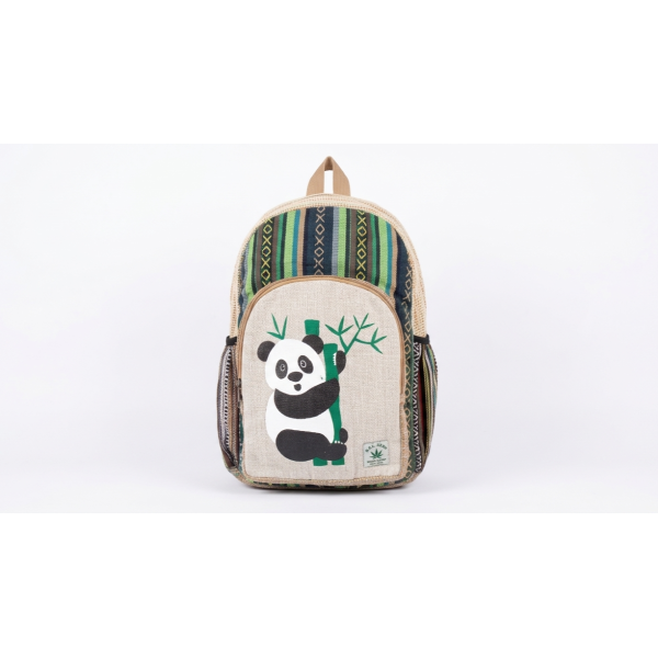 Handmade Sustainable Hemp & Cotton Mix Large Backpack - Eco-Friendly Panda Print Unisex Bag - Made in Nepal - Image 4