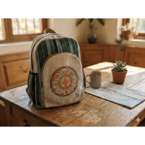Handmade Sustainable Hemp & Cotton Mix Large Backpack - Unisex Eco-Friendly Bag Crafted in Nepal - Laptop & Travel Friendly