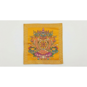Handmade Tibetan Buddhist Brocade Altar Cloth - Premium Embroidery Silk Ritual Mat for Singing Bowl, Bell & Dorje (22cm x 22cm)
