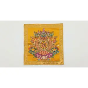 Handmade Tibetan Buddhist Brocade Altar Cloth - Premium Embroidery Silk Ritual Mat for Singing Bowl, Bell & Dorje (22cm x 22cm)