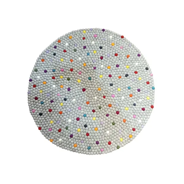 Handmade Weave: Grey Round Rug - 100 cm Diameter, 2.2 cm Ball Detailing, Brand New - Image 2