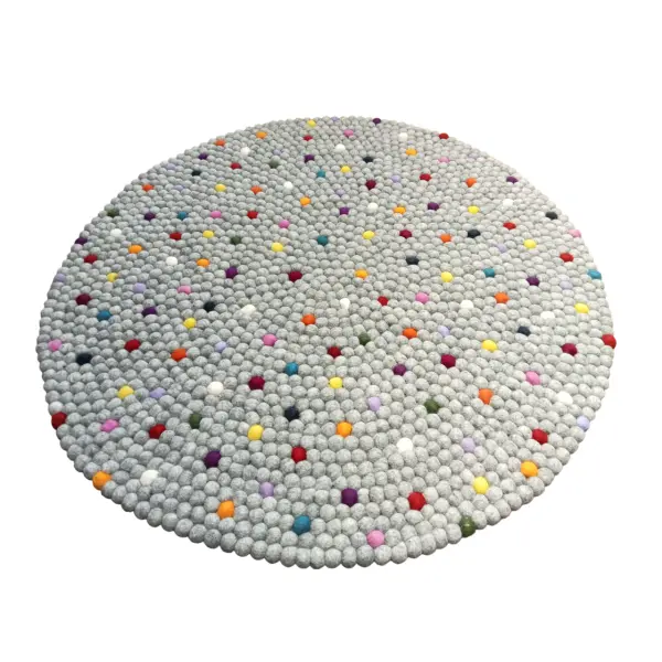 Handmade Weave: Grey Round Rug - 100 cm Diameter, 2.2 cm Ball Detailing, Brand New - Image 3