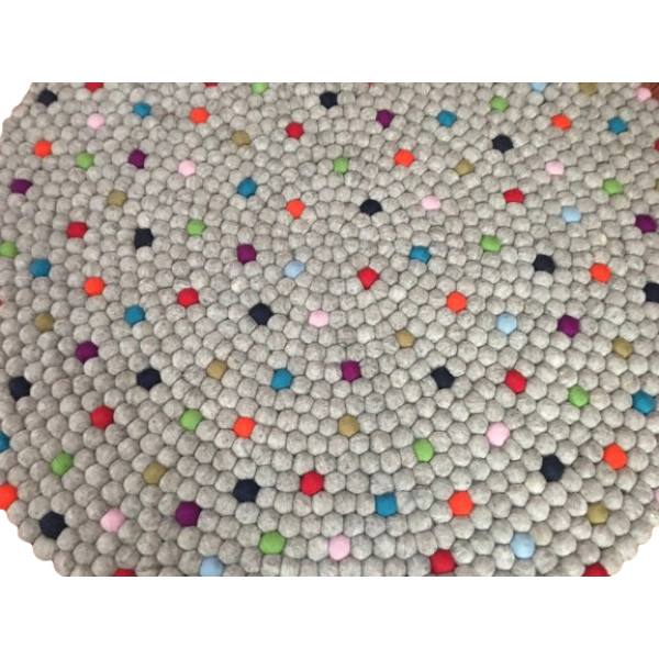 Handmade Weave: Grey Round Rug - 100 cm Diameter, 2.2 cm Ball Detailing, Brand New - Image 4