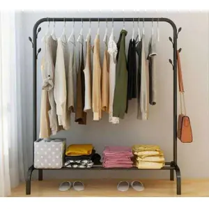 Heavy Duty Iron Steel Coat Rack with Shoe Shelf, Single Pole Hall Stand for Clothes & Shoes