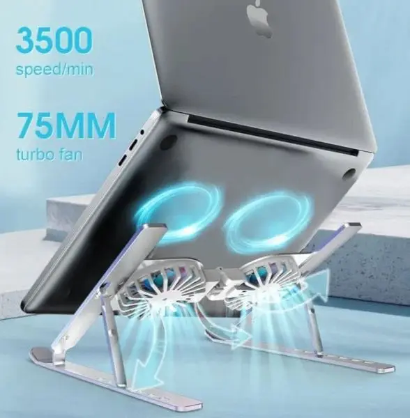 Heavy Duty Premium Aluminum Laptop Stand Cooler with 2 Fans | Ergonomic
