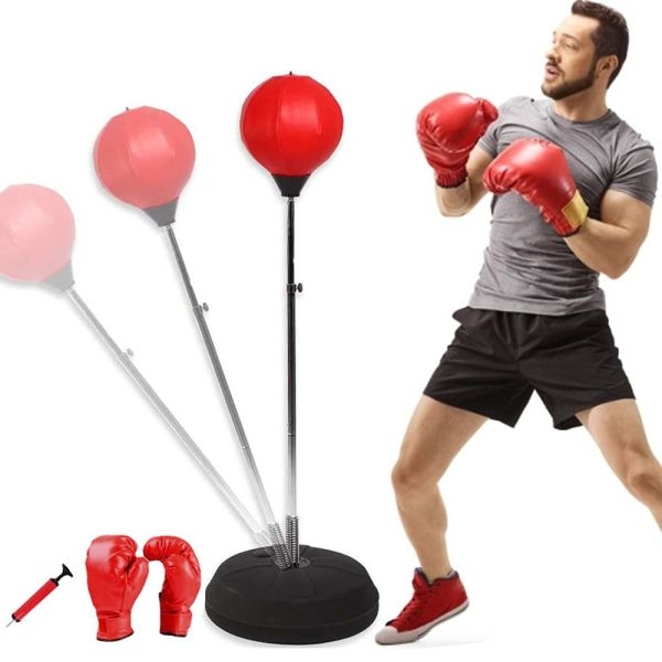 Height Adjustable Boxing Training Punching Bag With Stand And Gloves Set - Image 4