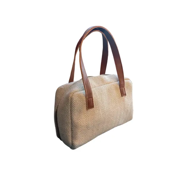 Hemp & Cotton Mix Mini Tote Bag - with Leather Handles - Image 2
