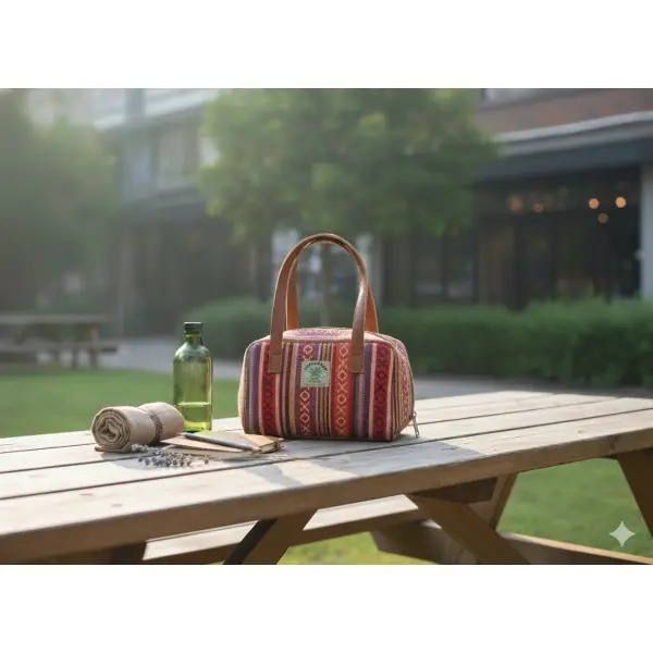 Hemp & Cotton Mix Mini Tote Bag - with Leather Handles - Image 3