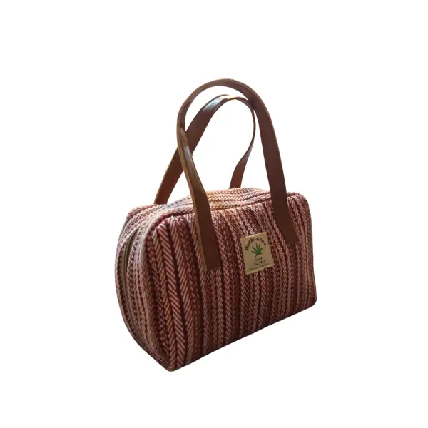 Hemp & Cotton Mix Mini Tote Bag - with Leather Handles - Image 4