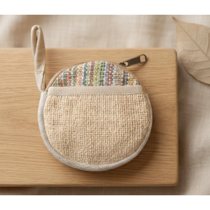 Hemp & Cotton Mix Round Coins Pouch/Purse For Women