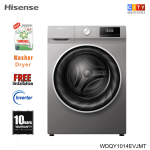 Hisense 10 Kg Fully Automatic Front Load Inverter Washing Machine with Washer & Dryer (10/6) WDQY1014EVJMT