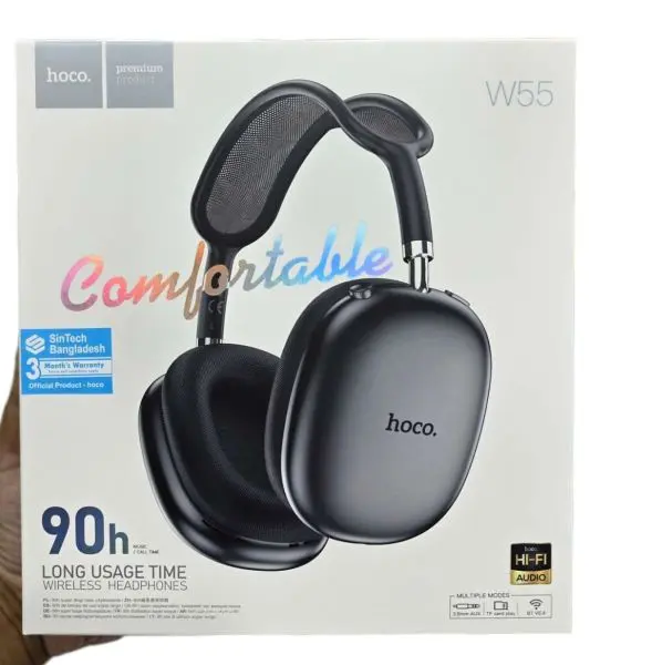 Hoco W55 Wireless Over-Ear Headphones - Bluetooth Connectivity, Noise Isolation, Comfortable Fit