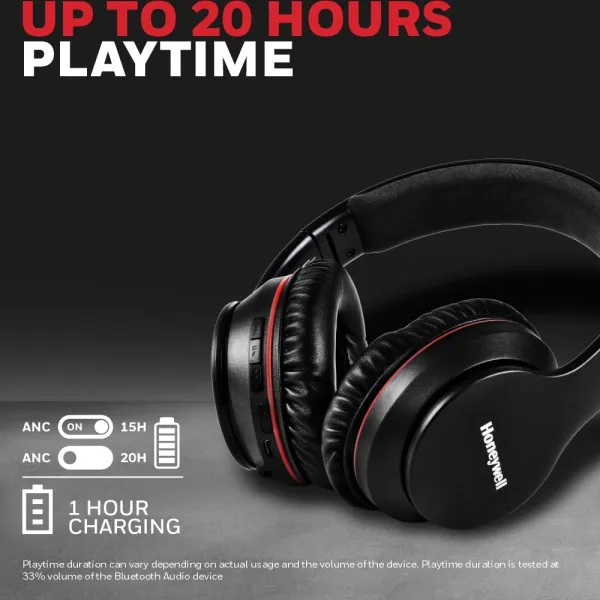 Honeywell Trueno U10 BT V5.0 Wireless On Ear Headphone with mic, ANC, Upto 20H Playtime, 40mm Drivers, Padded Ear Cushions, Integrated Controls, Deep Bass, IPX4, 3.5mm, Voice Assistant Enabled - Image 3