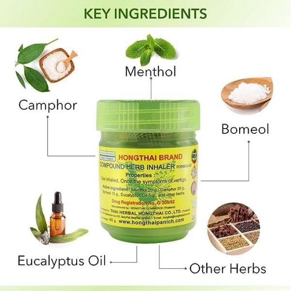 Hong Thai Herbal Inhaler (1 ounce) Natural Thai Nasal Decongestant Sinus Relief Portable Essential Oil Menthol Eucalyptus Camphor Nose Breathing Freshener Anti Allergy Headache Dizziness Motion Sickness नाक खुल्ने हर्बल थाई इनहलेर - Image 4