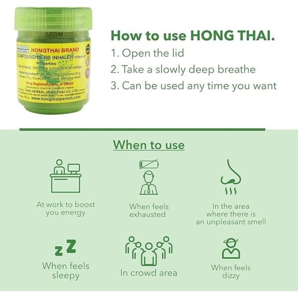 Hong Thai Herbal Inhaler (1 ounce) Natural Thai Nasal Decongestant Sinus Relief Portable Essential Oil Menthol Eucalyptus Camphor Nose Breathing Freshener Anti Allergy Headache Dizziness Motion Sickness नाक खुल्ने हर्बल थाई इनहलेर - Image 5