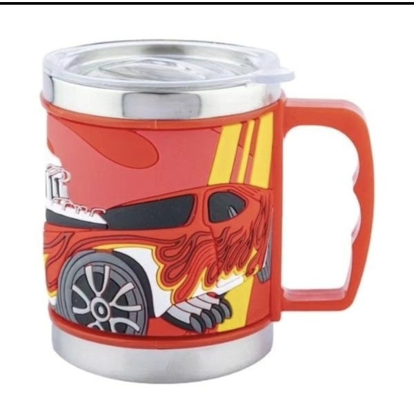 Hot Wheels Stainless Steel Mug Emboss Hot And Cold Coffee Milk Tea Mug For Kids Cartoon Print Soft Rubber Design Cup Different Embossed Cup - Image 4