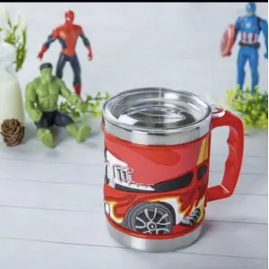 Hot Wheels Stainless Steel Mug Emboss Hot And Cold Coffee Milk Tea Mug For Kids Cartoon Print Soft Rubber Design Cup Different Embossed Cup