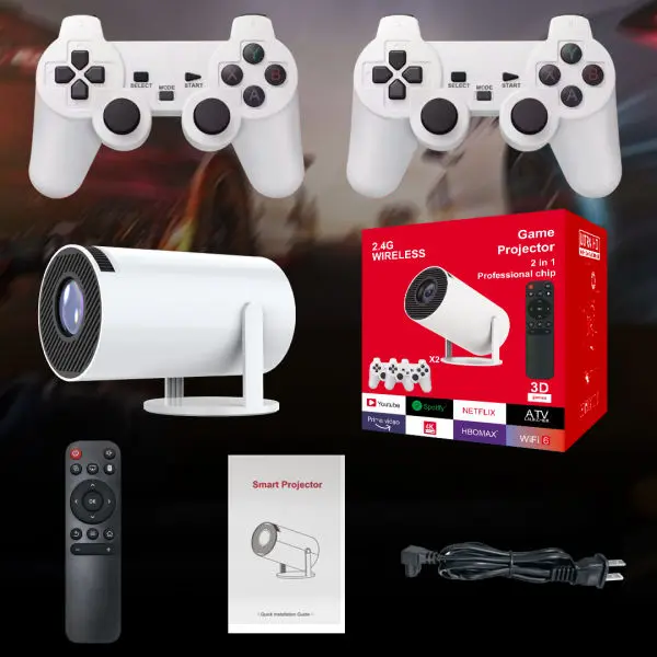 Hy 300 Game Projector 2 in 1 Professional Chip 3D Games 2.4G Wireless 4K Videos and Home Cinemas