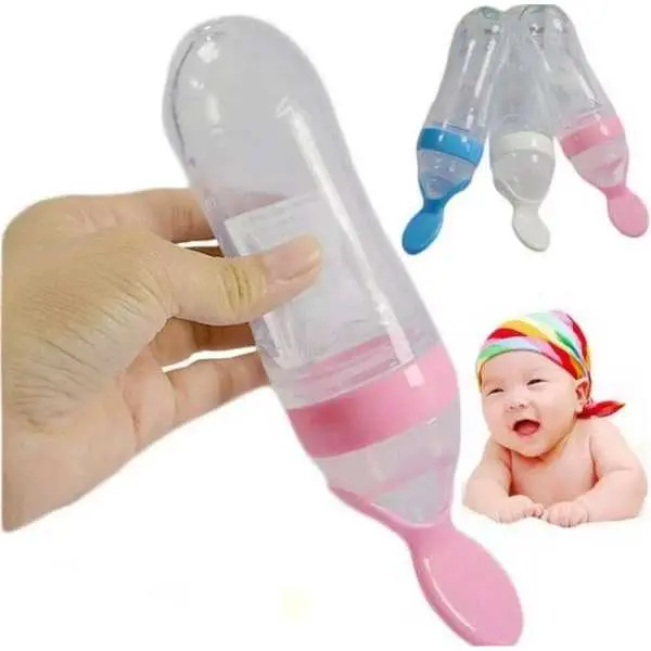 Hygienic Silicone Baby Feeding Bottle with Spoon and Cover Cap - Easy Squeeze Feeder for Babies 0-12 Months - Image 2